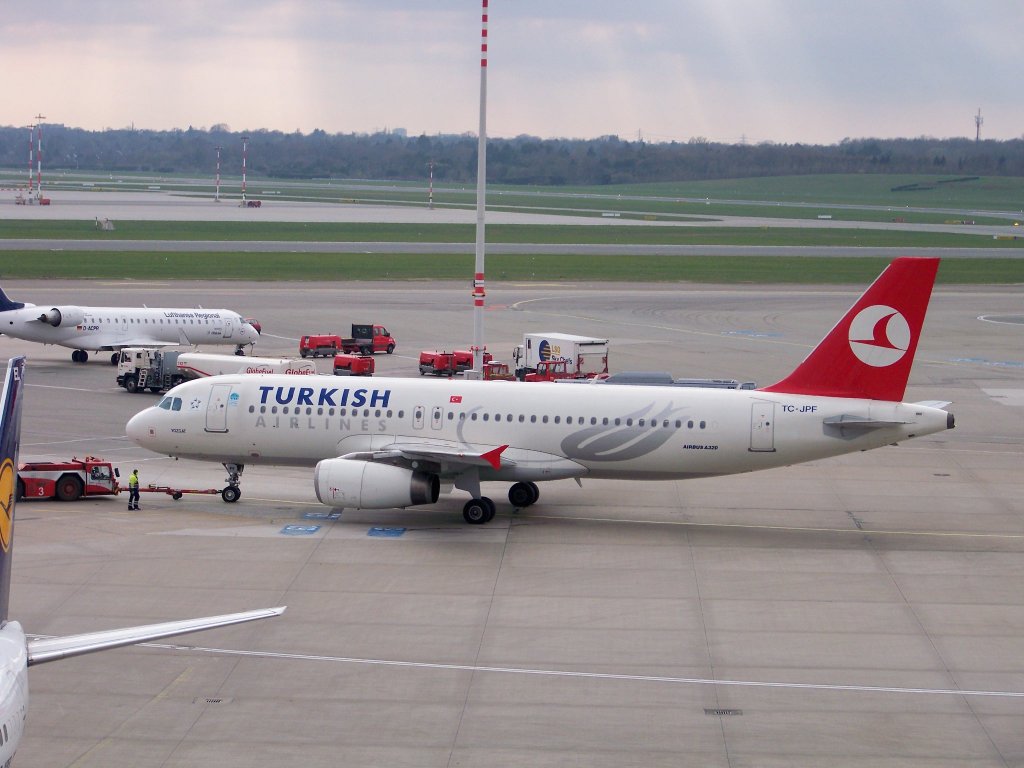 Turkish Airlines, A320-232, TC-JFP auf dem Flughafen Hamburg. Aufgenommen am 11.04.10.